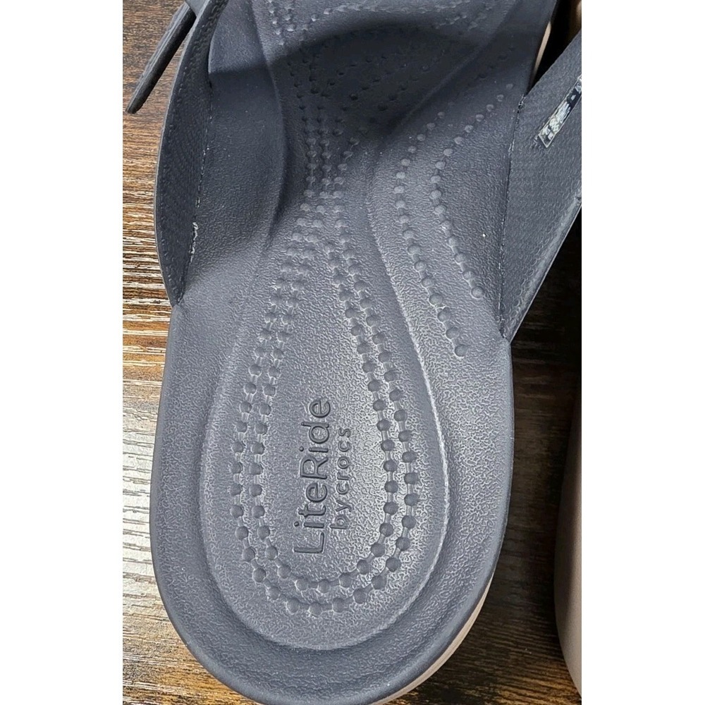 Crocs Womens Brooklyn Buckle Navy Lite Ride Wedge Slide Sandals Size 9 Dbl Strap - Picture 3 of 13